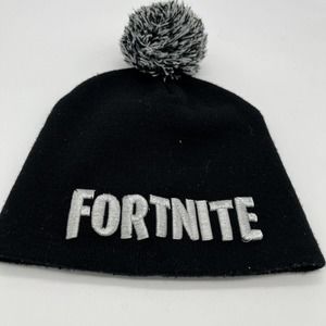 Fortnight Knit Winter Black Hat Pom On Top